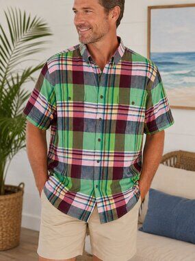 Polo Ralph Lauren XL Multicolor Madras Plaid Short Sleeve Button Shirt Cotton
